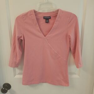 Ann Taylor Women's V-neck 3/4 Sleeve Pink Tee | Size M
